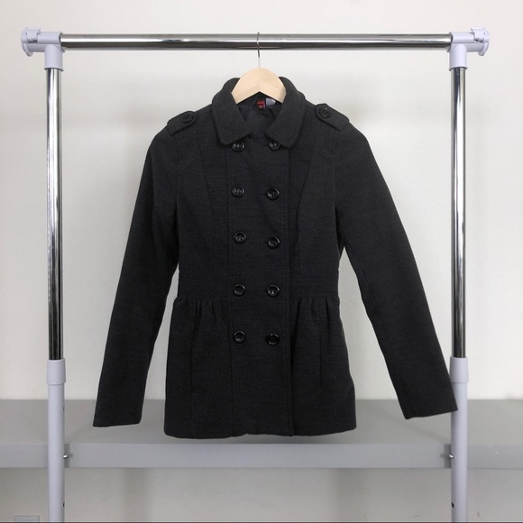 H&M Grey Double Breasted Button Up Peacoat - Picture 2 of 5